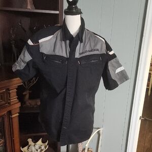 Harley-Davidson Black and Gray Button-Up Shirt